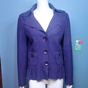 Bouclé Peplum Purple Fitted Button Up Blazer Jacket Size LARGE